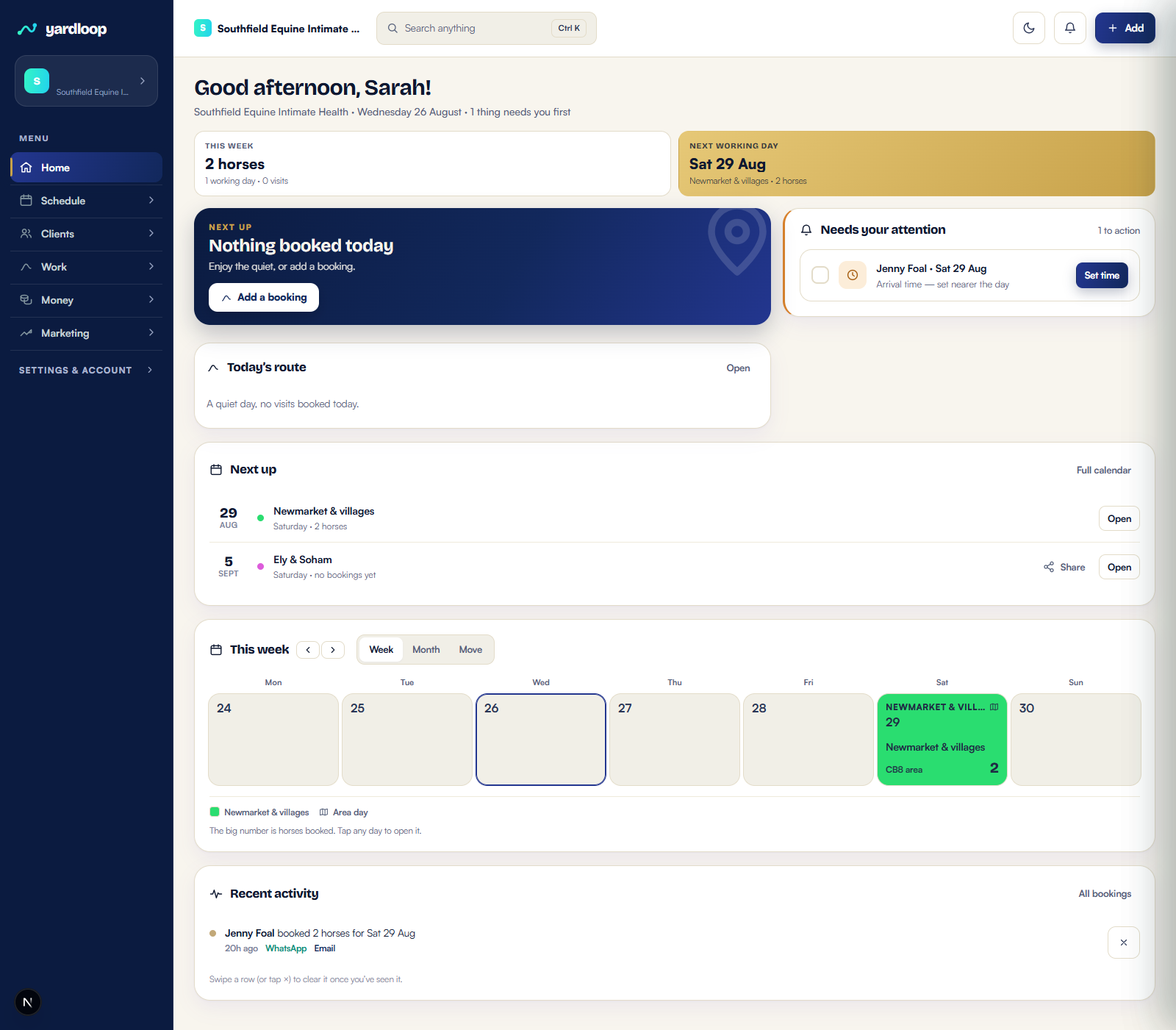 The YardLoop admin dashboard in the EIHF theme
